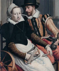 A Woman at the Spinning Wheel and a Man with a Mug Seated in an Interior